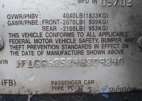 2004 Subaru Impreza Outback Sport from USA, damaged, VIN JF1GG68584H809840